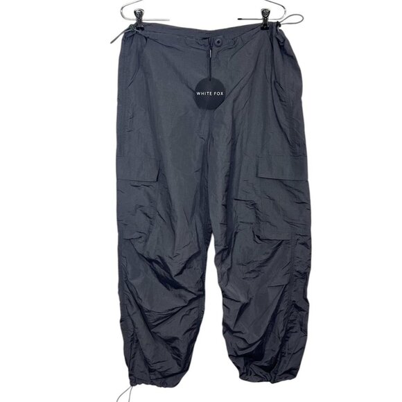 White Fox NWT Be The Moment Cargo Parachute Pants Charcoal With Adjustable Ties - Picture 1 of 6